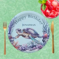 Sea Turtle Under the Sea Personalized Birthday Paper Plates