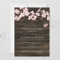 Barn Wood Sakura Pink Cherry Blossoms Graduation Invitation