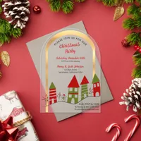 village in the snow at Christmas frosted Acrylic Invitations