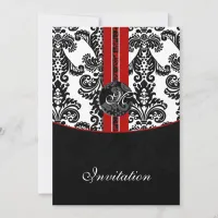 damask red wedding invitation