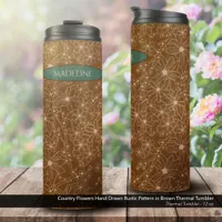 Country Flowers Hand Drawn Pattern Brown Rustic Thermal Tumbler