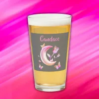 Pretty Pink- Moon, Butterfly, Floral - Monogram | Glass