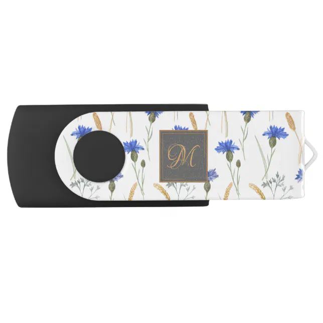 Floral Wildflower Grey Monogram Flash Drive