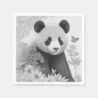 Charming Panda Bear Line Art Premium Beverage Napkins