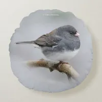 Slate-Colored Dark-Eyed Junco on the Pear Tree Round Pillow