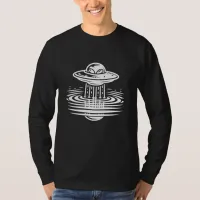 Black and White Alien in UFO Ai art T-Shirt