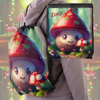 Cute toadstools in the forest - good luck   drawstring bag