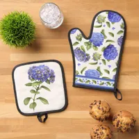 Blue Hydrangea Flower Botanical Art  Oven Mitt & Pot Holder Set