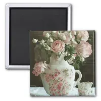 Pretty Pink Roses in Vintage Antique China Teapot Magnet