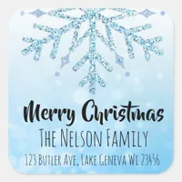 Blue Snowflake Personalized Christmas Square Sticker