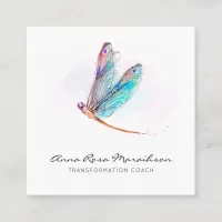 *~* Pastel Blue Watercolor Pink Dragonfly Business Square Business Card