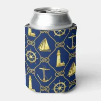 Gold and Blue Nautical Design Can Cooler