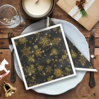 Prettiest Snowflakes Pattern Gold/Black ID846 Paper Dinner Napkins