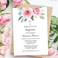 Elegant Pink Floral Baptism Invitation