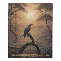 Moonlit Perch: A Solitary Bird in Twilight Jigsaw Puzzle