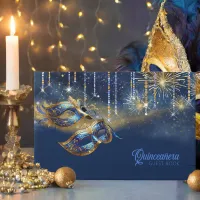 Masquerade Mask Quinceañera Blue Gold ID1031 Guest Book