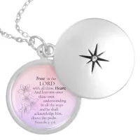 Trust in the Lord Bible Verse Floral Watercolor Locket Necklace