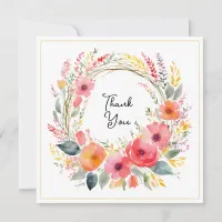 Floral Wreath Elegant Pretty Watercolor Thank You  Card