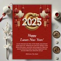 Red Happy Lunar New Year 2025 Year of the Snake Holiday Card