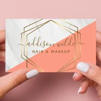 Geometric Marble Modern Peach Gold Trendy Chic Business Card