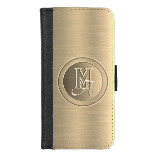 Metallic Gold Steel Engraved Monogram iPhone Wallet Case