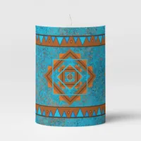 Southwest Mountain Peaks Turquoise Geometric Pillar Candle