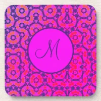 Pretty Purple Pattern Monogram Coaster