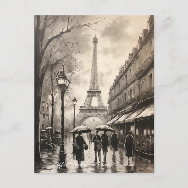 Vintage Painting Eiffel Tower Paris France Travel Postcard