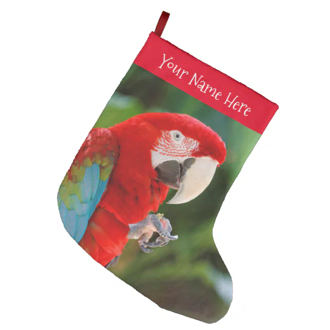 Profile of a Pretty Green-Winged Macaw Bird Large Christmas Stocking