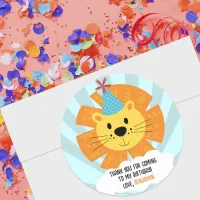 Cute Lion with Birthday Party Hat Thank You  Classic Round Sticker