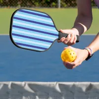 Turquoise, Navy Blue And White Striped Pickleball Paddle