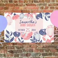 Cute Blue Pink Flowers Botanical Baby Shower Banner