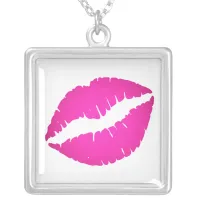 Hot Pink Ombre Lipstick Kiss Silver Plated Necklace