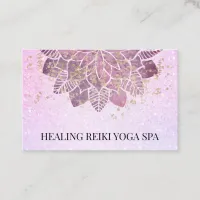 *~* Gold Pink Glitter Yoga Spiritual Reiki Mandala Business Card