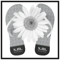 Trendy Black & White Geometric Pattern Monogram Flip Flops