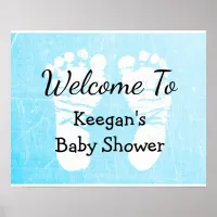 Baby Shower Banner Poster for Boy Blue Foot Prints