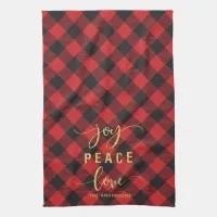 Buffalo Plaid Joy Peace Love Monogram Christmas Kitchen Towel