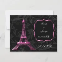 pink Eiffel tower french Wedding rsvp card