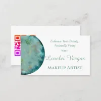 Elegant Blue Green Watercolor Makeup Artist Business Card