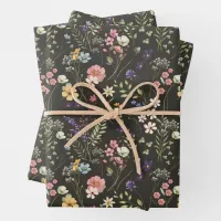 Pretty Romantic Navy Watercolor Wildflower Meadow Wrapping Paper Sheets