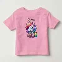 Cute Kawaii Unicorn with Bubble Tea Personalized Toddler T-shirt