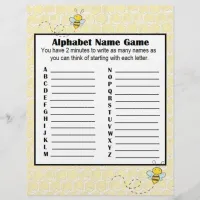 Alphabet Name Game and Baby Shower Bingo Game Flyer