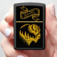 Gold Bison Portrait With Forest Silhouette Design Zippo Lighter