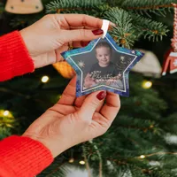 Christmas Grandma Blue Snowflake Photo Ornament