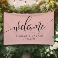 Soft Coral Pink Calligraphy Simple Wedding Welcome Banner