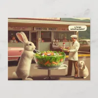 Funny Rabbit Orders Salad at a Diner AI Art Postcard