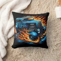 Classic hot rod on fiery asphalt at sunset throw pillow