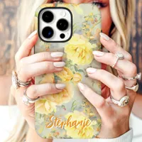 Yellow Vintage Floral Custom Name iPhone 16 Pro Max Case