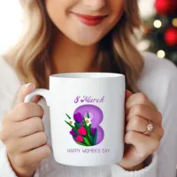 Purple White Elegant 8 March Happy Women's Day Two-Tone Coffee Mug