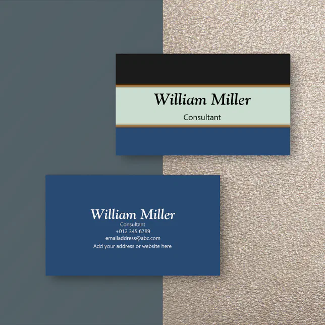 Modern Minimalist Black Blue Stripes Business Card
